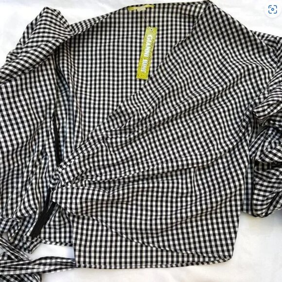 NWT Black and white wrap ruffled tie Top S $90 - Picture 6 of 10